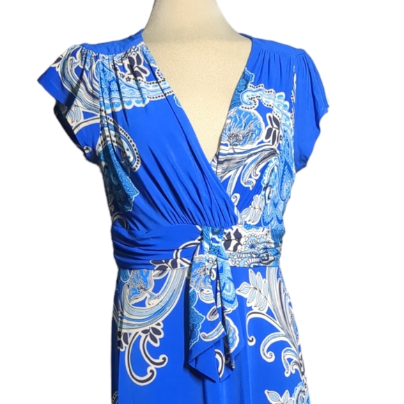 Evan Picone Blue Print Flare Dress Size 10 - Picture 11 of 16